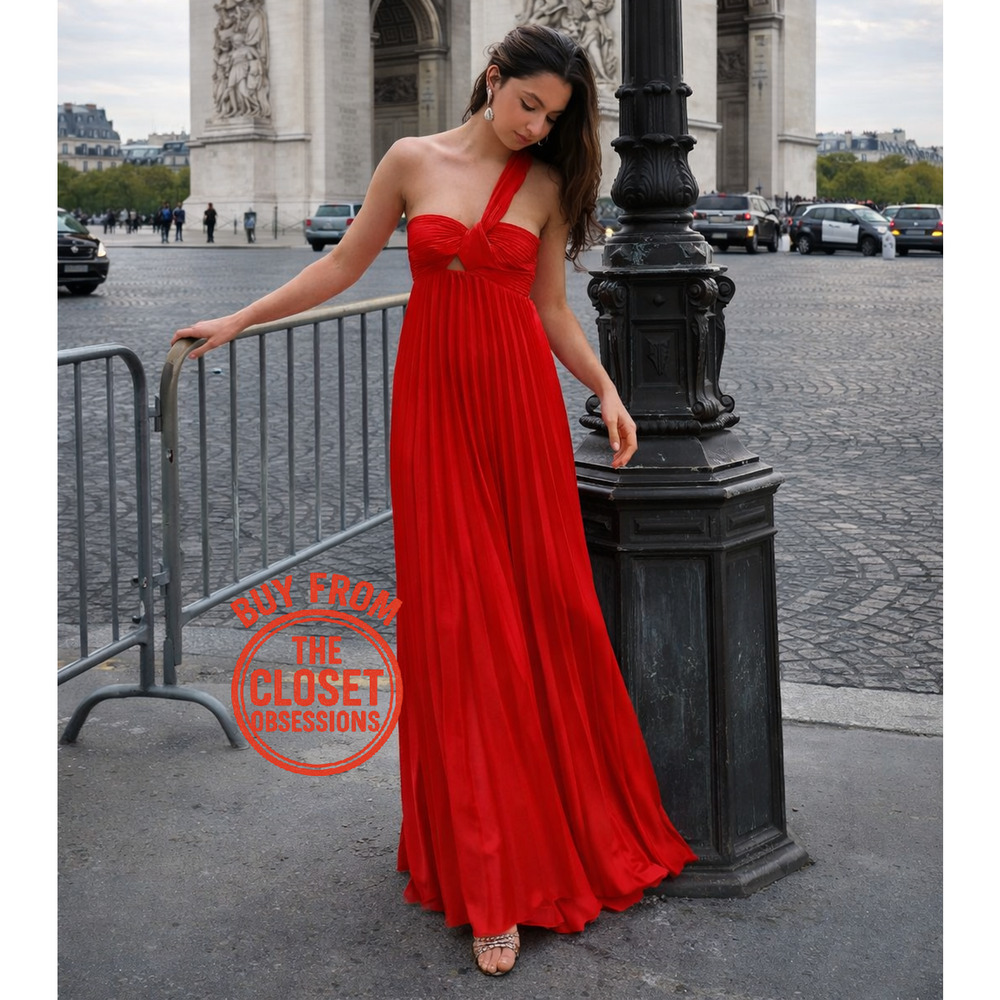 MANGO Red Pleated Front Knot Maxi Dress NWT Wedding Guest Formal - Picture 3 of 16
